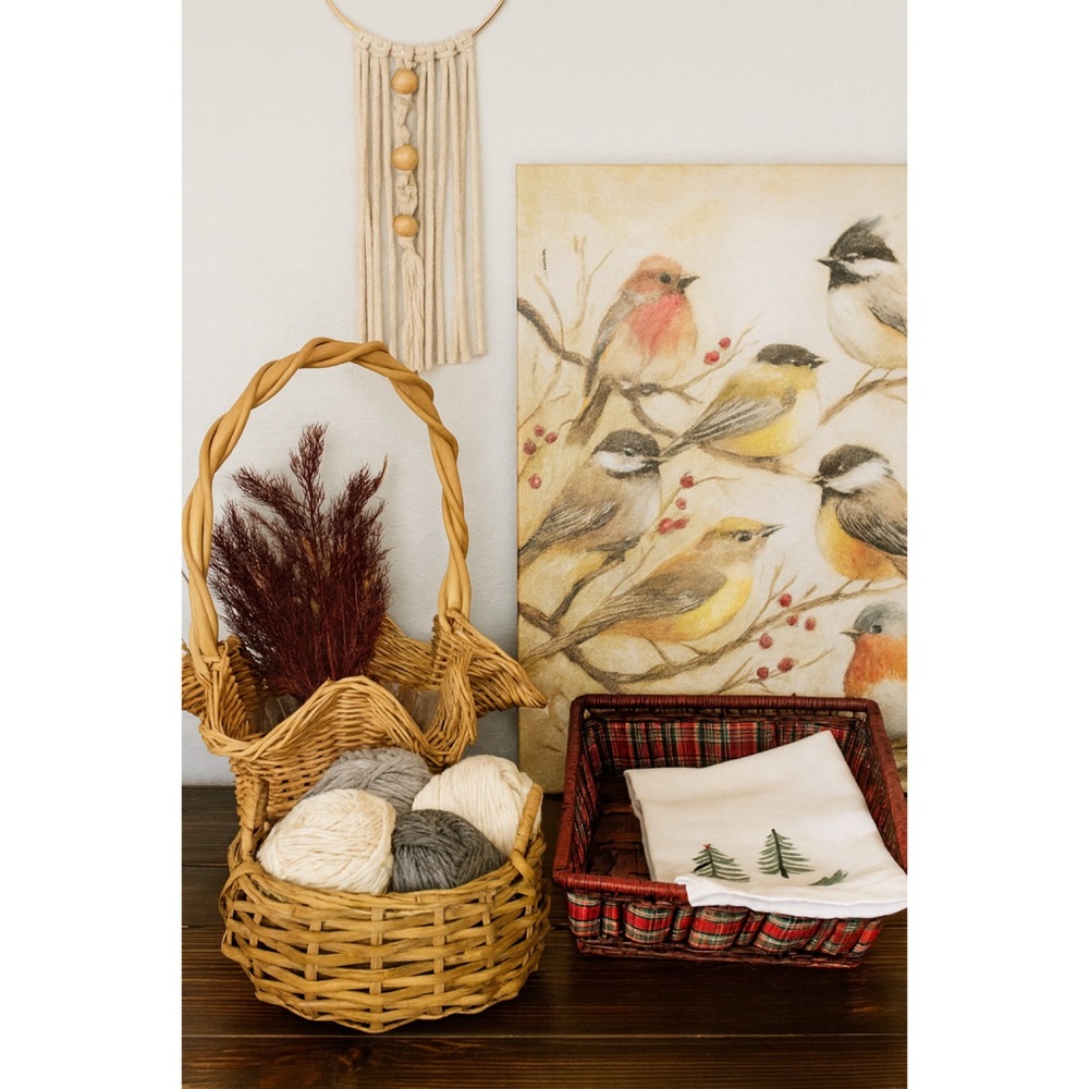 🤖 164. Flirty‎ Western Boho Basket Set Bundle | Oval + Wavy Handle + Red Woven